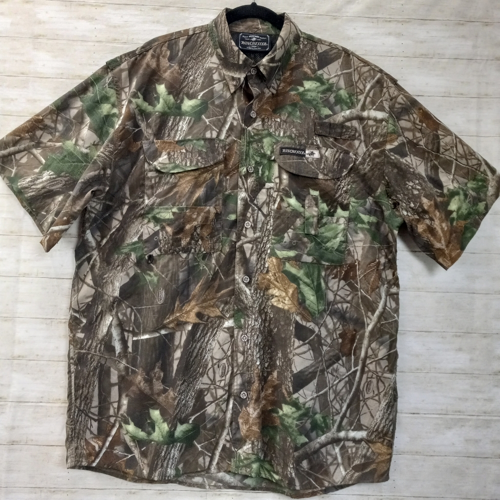 Winchester Short Sleeve Vented Camo Outdoor Fishing Shirt L